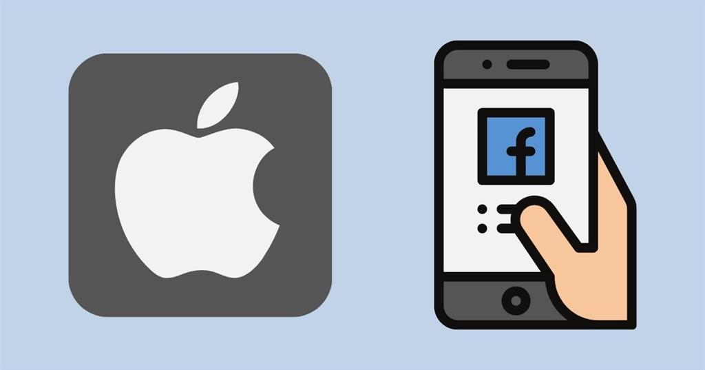 Graphic with Apple logo and Facebook app open on a phone by Sales & Marketing Technologies
