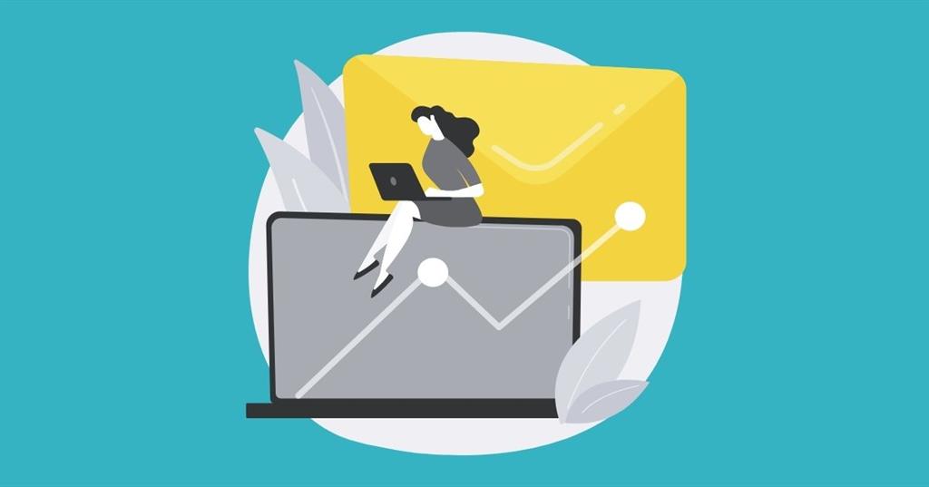 business woman sitting on laptop illustration