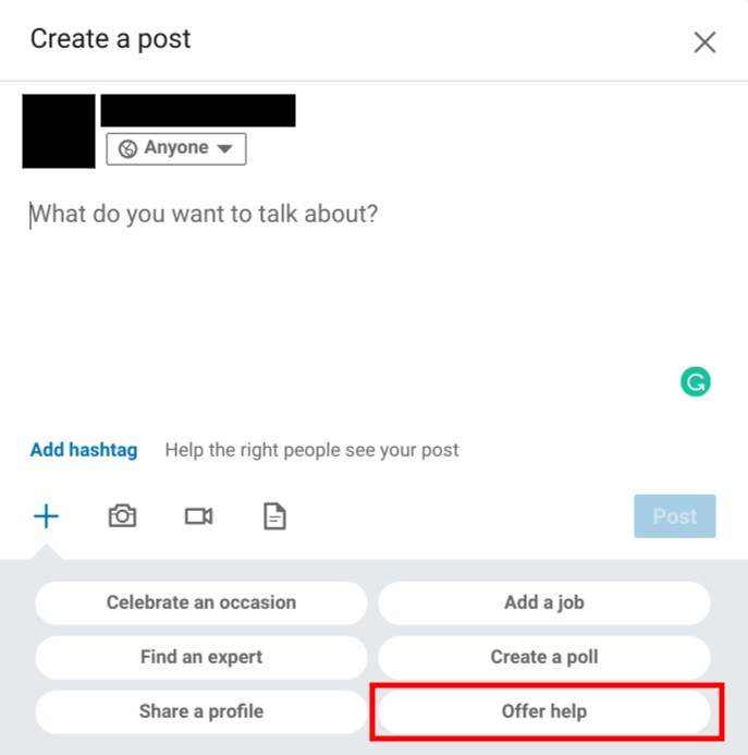 linkedin offer help post example