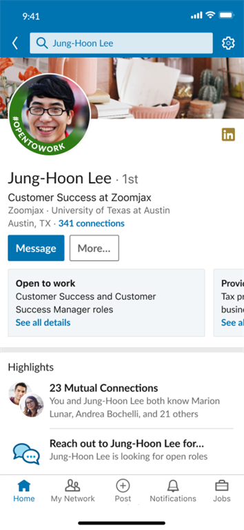 linkedin open to work feature example