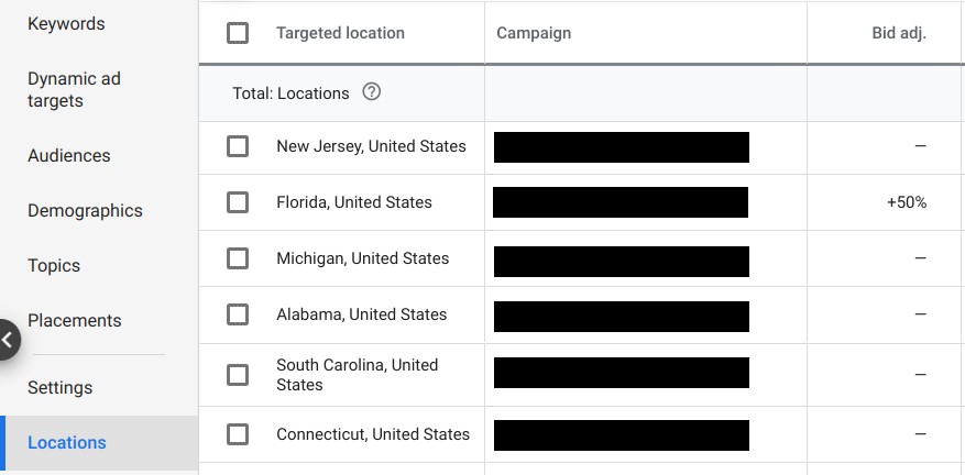 location-based bid modifier example