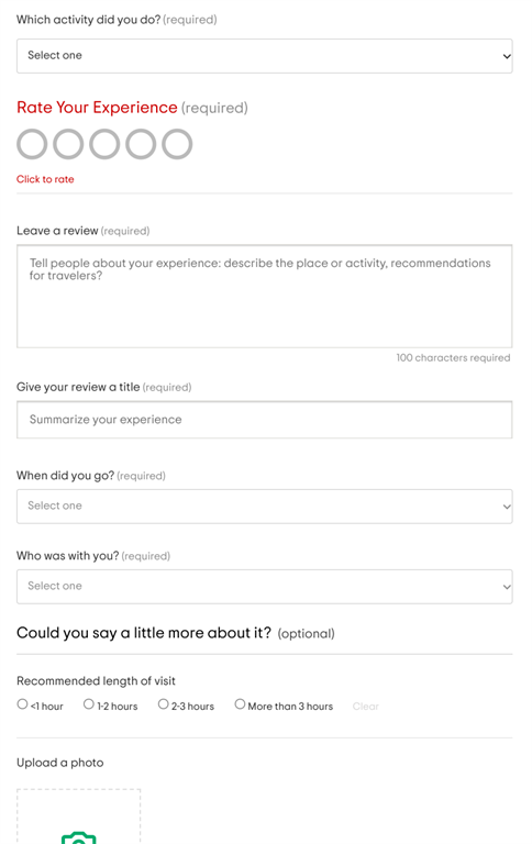 Tripadvisor review form